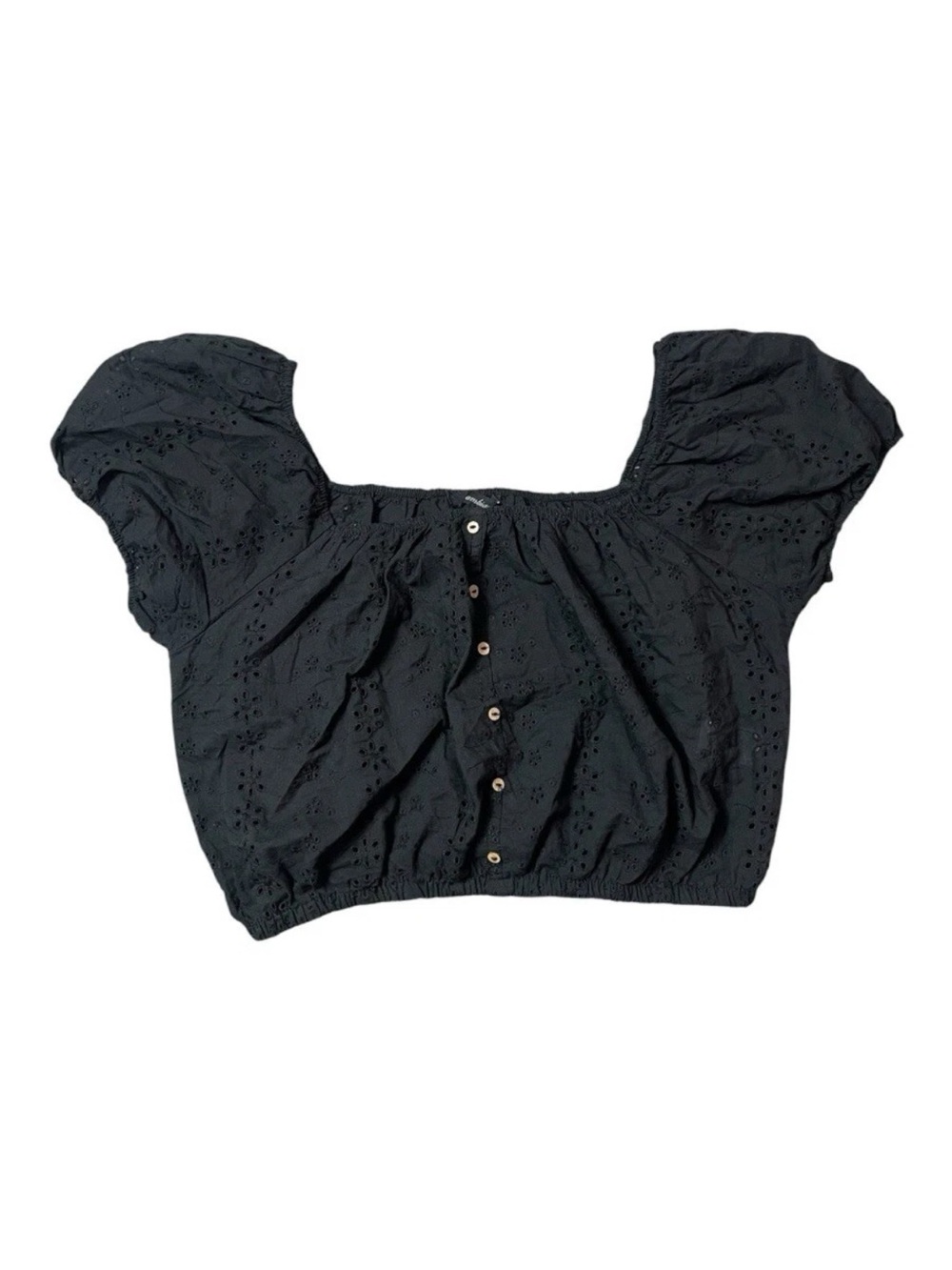 Ambiance Black Eyelet Peasant Crop Top Size Medium